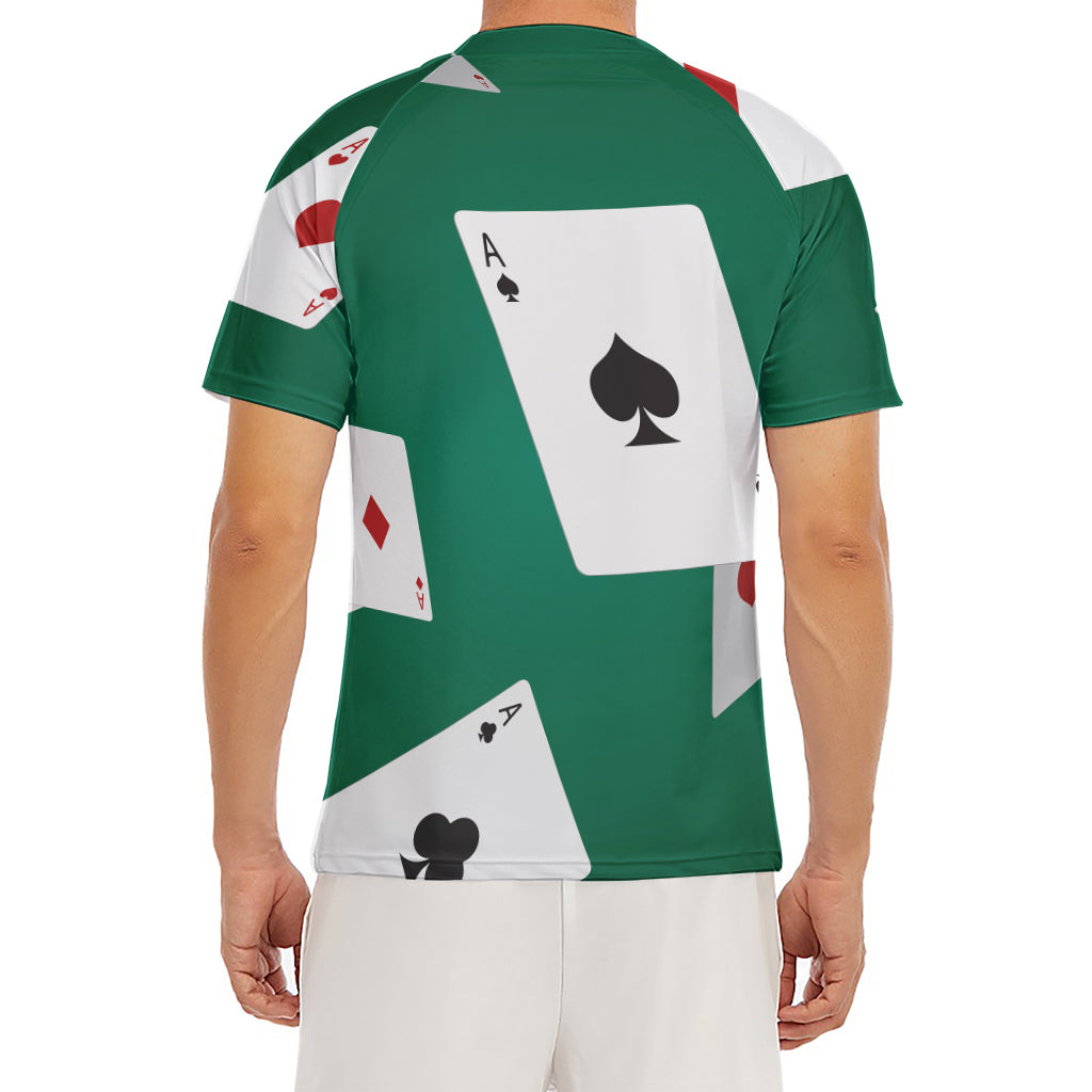 Falling Poker Cards Print Men's Short Sleeve Rash Guard