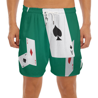 Falling Poker Cards Print Men's Split Running Shorts