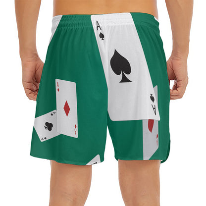 Falling Poker Cards Print Men's Split Running Shorts