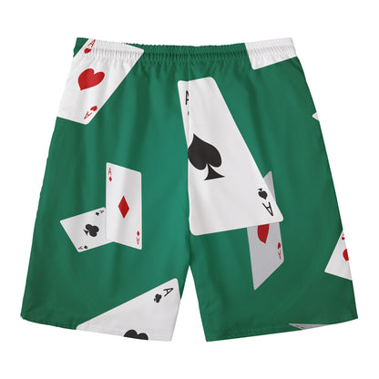 Falling Poker Cards Print Men's Swim Trunks