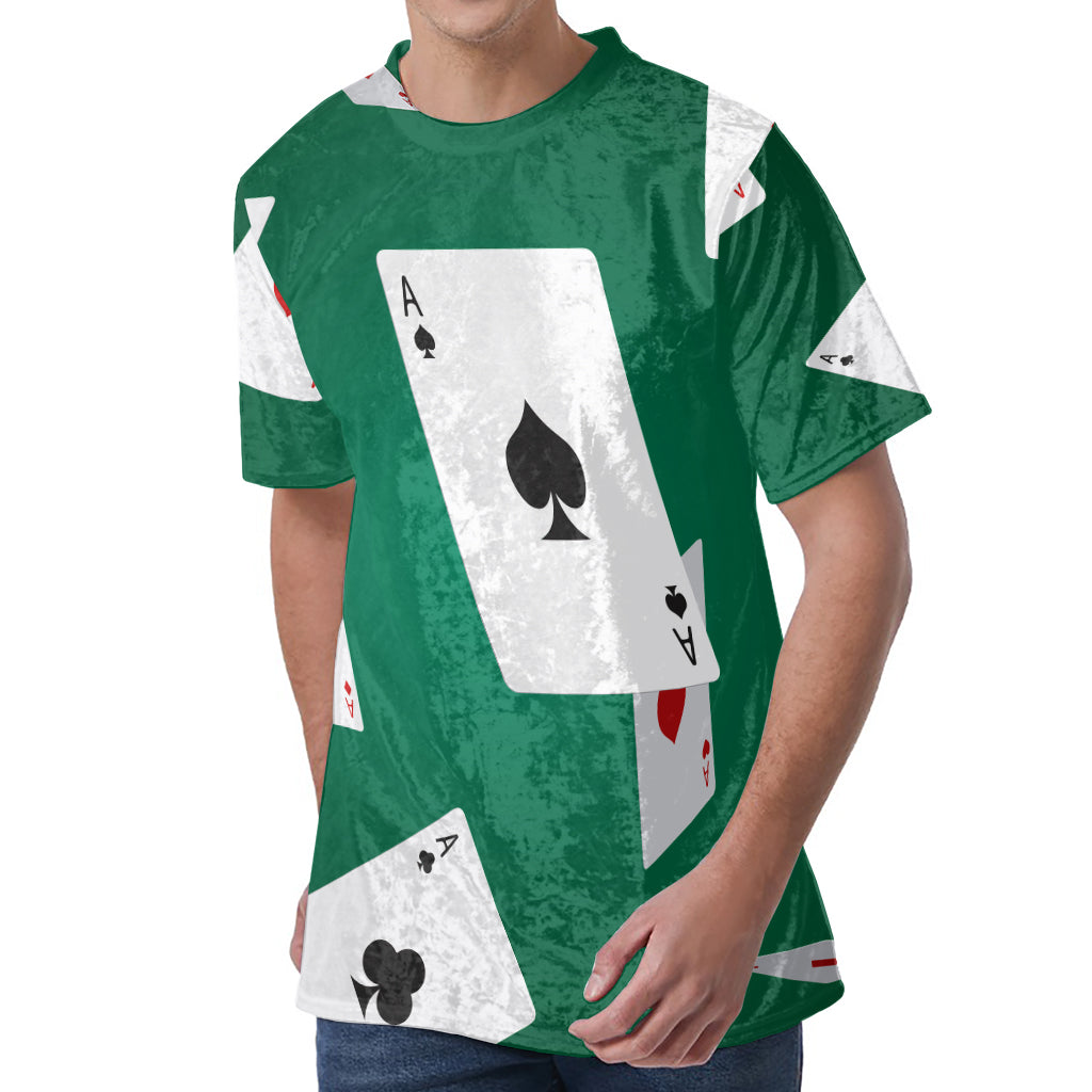 Falling Poker Cards Print Men's Velvet T-Shirt