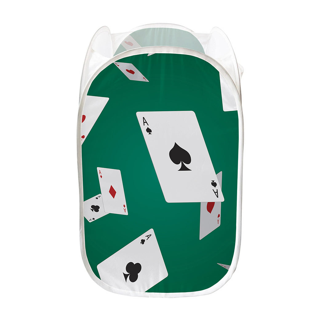 Falling Poker Cards Print Mesh Laundry Hamper