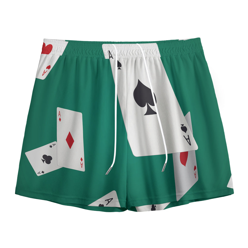 Falling Poker Cards Print Mesh Shorts