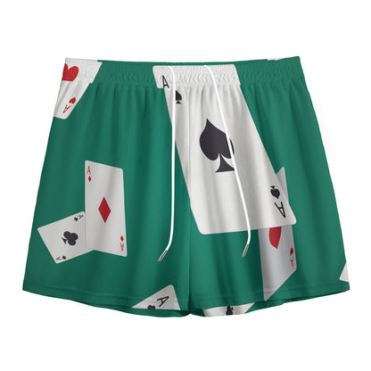 Falling Poker Cards Print Mesh Shorts