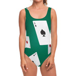 Falling Poker Cards Print One Piece Swimsuit