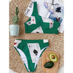 Falling Poker Cards Print One Shoulder Bikini Top