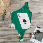 Falling Poker Cards Print One Shoulder Bodysuit