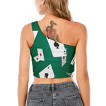 Falling Poker Cards Print One Shoulder Crop Top