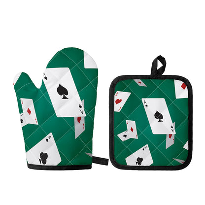 Falling Poker Cards Print Oven Mitt And Pot Holder Set