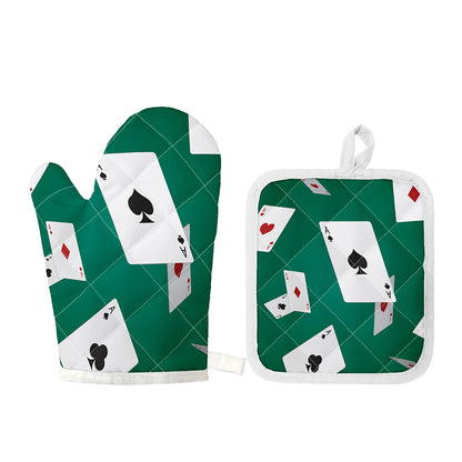 Falling Poker Cards Print Oven Mitt And Pot Holder Set