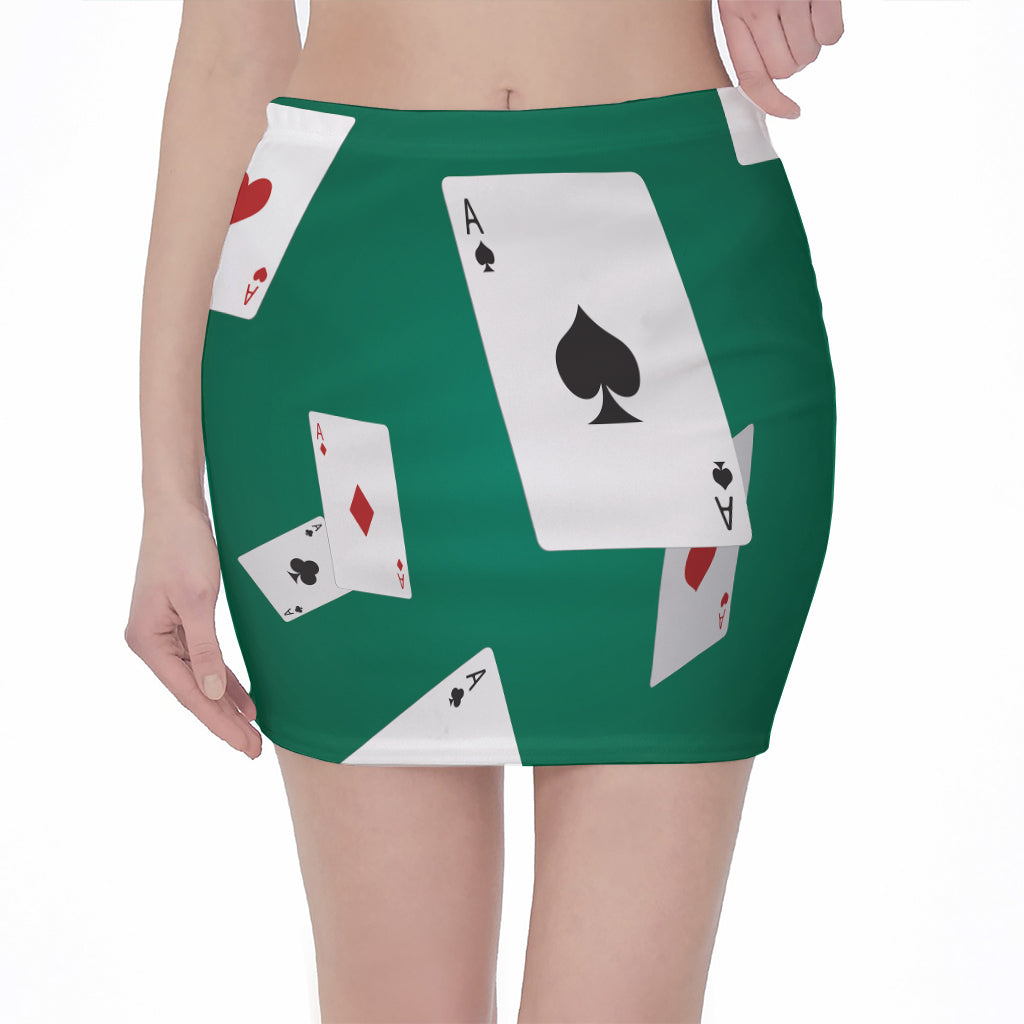 Falling Poker Cards Print Pencil Mini Skirt