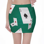 Falling Poker Cards Print Pencil Mini Skirt