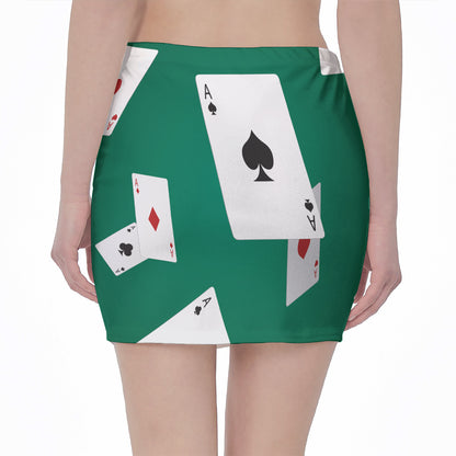 Falling Poker Cards Print Pencil Mini Skirt