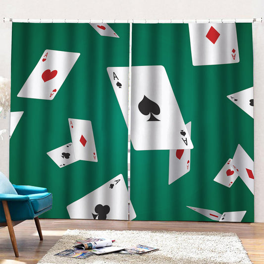 Falling Poker Cards Print Pencil Pleat Curtains