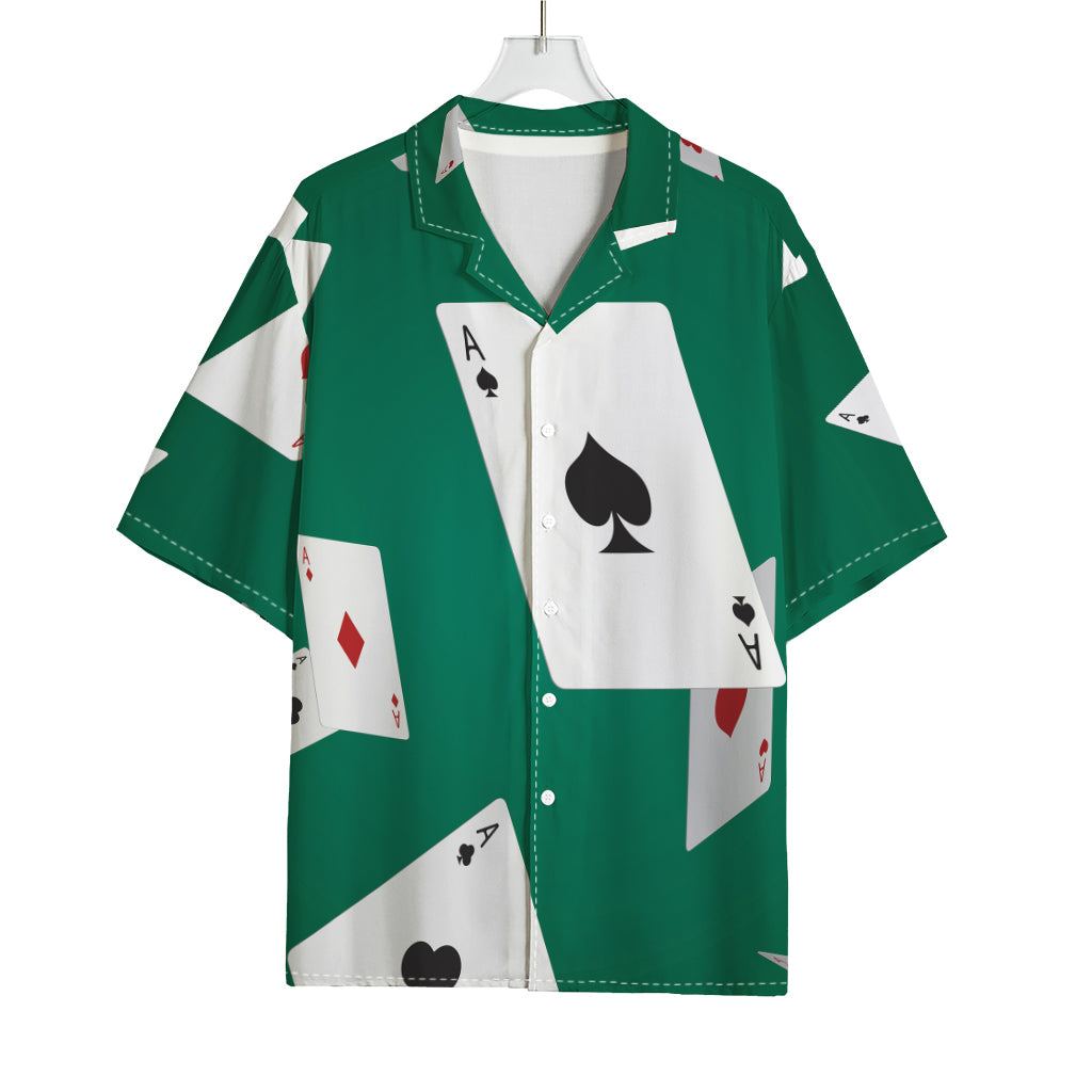 Falling Poker Cards Print Rayon Hawaiian Shirt