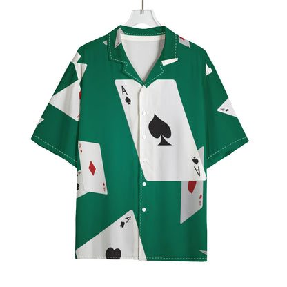 Falling Poker Cards Print Rayon Hawaiian Shirt