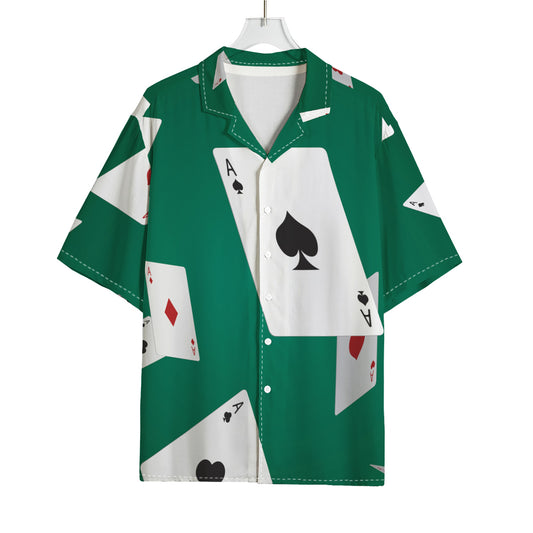 Falling Poker Cards Print Rayon Hawaiian Shirt