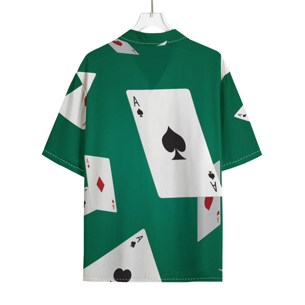 Falling Poker Cards Print Rayon Hawaiian Shirt