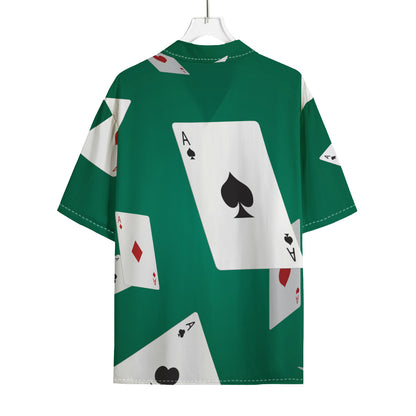 Falling Poker Cards Print Rayon Hawaiian Shirt