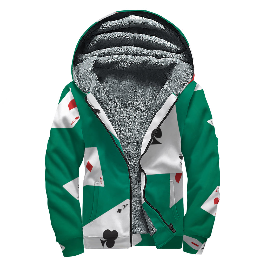 Falling Poker Cards Print Sherpa Lined Zip Up Hoodie