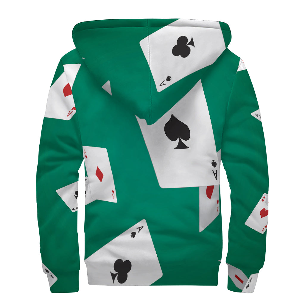 Falling Poker Cards Print Sherpa Lined Zip Up Hoodie