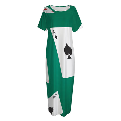 Falling Poker Cards Print Short Sleeve Long Nightdress