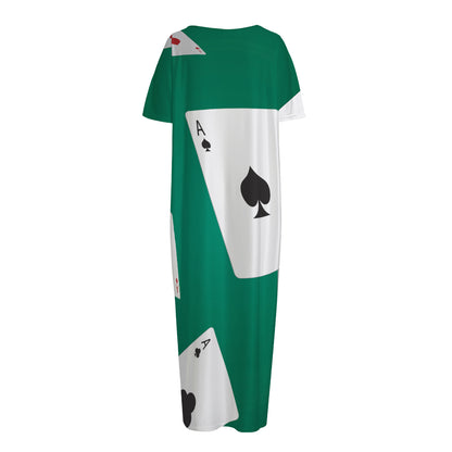 Falling Poker Cards Print Short Sleeve Long Nightdress