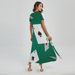 Falling Poker Cards Print Short Sleeve Maxi Dress