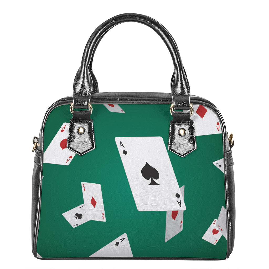 Falling Poker Cards Print Shoulder Handbag