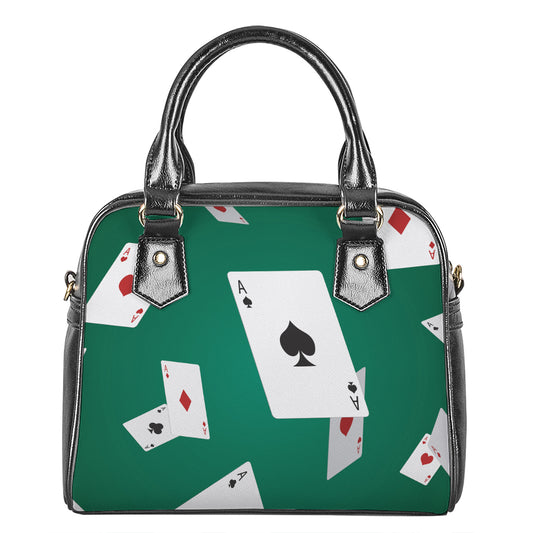 Falling Poker Cards Print Shoulder Handbag