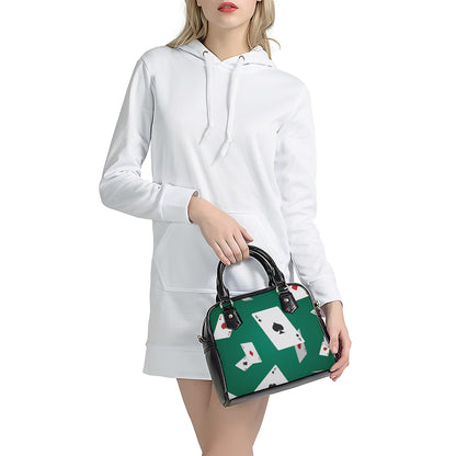 Falling Poker Cards Print Shoulder Handbag
