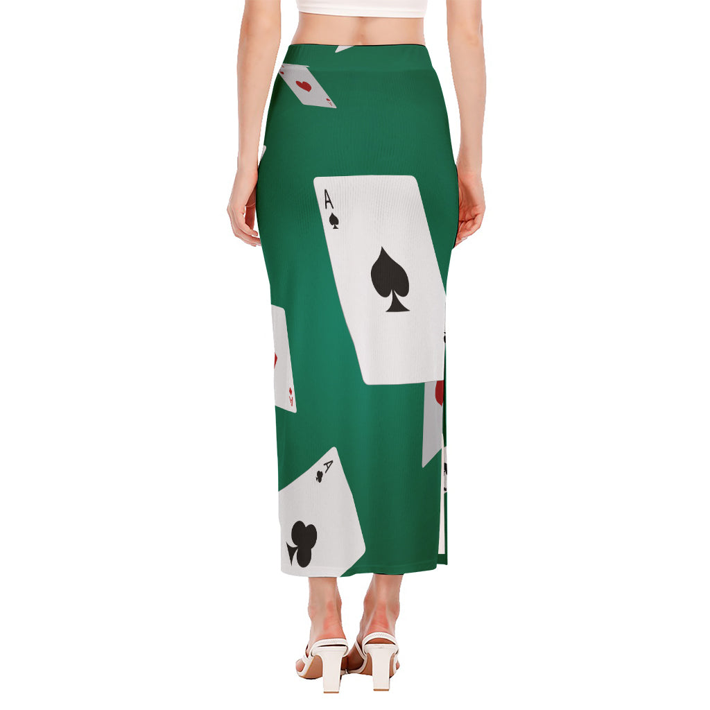 Falling Poker Cards Print Side Slit Maxi Skirt