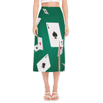 Falling Poker Cards Print Side Slit Midi Skirt