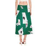Falling Poker Cards Print Side Slit Midi Skirt