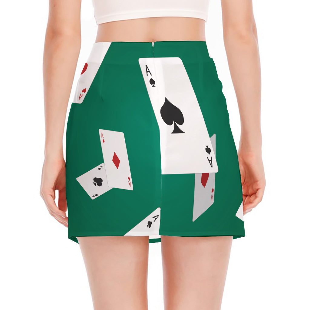 Falling Poker Cards Print Side Slit Mini Skirt