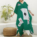 Falling Poker Cards Print Silk V-Neck Kaftan Dress