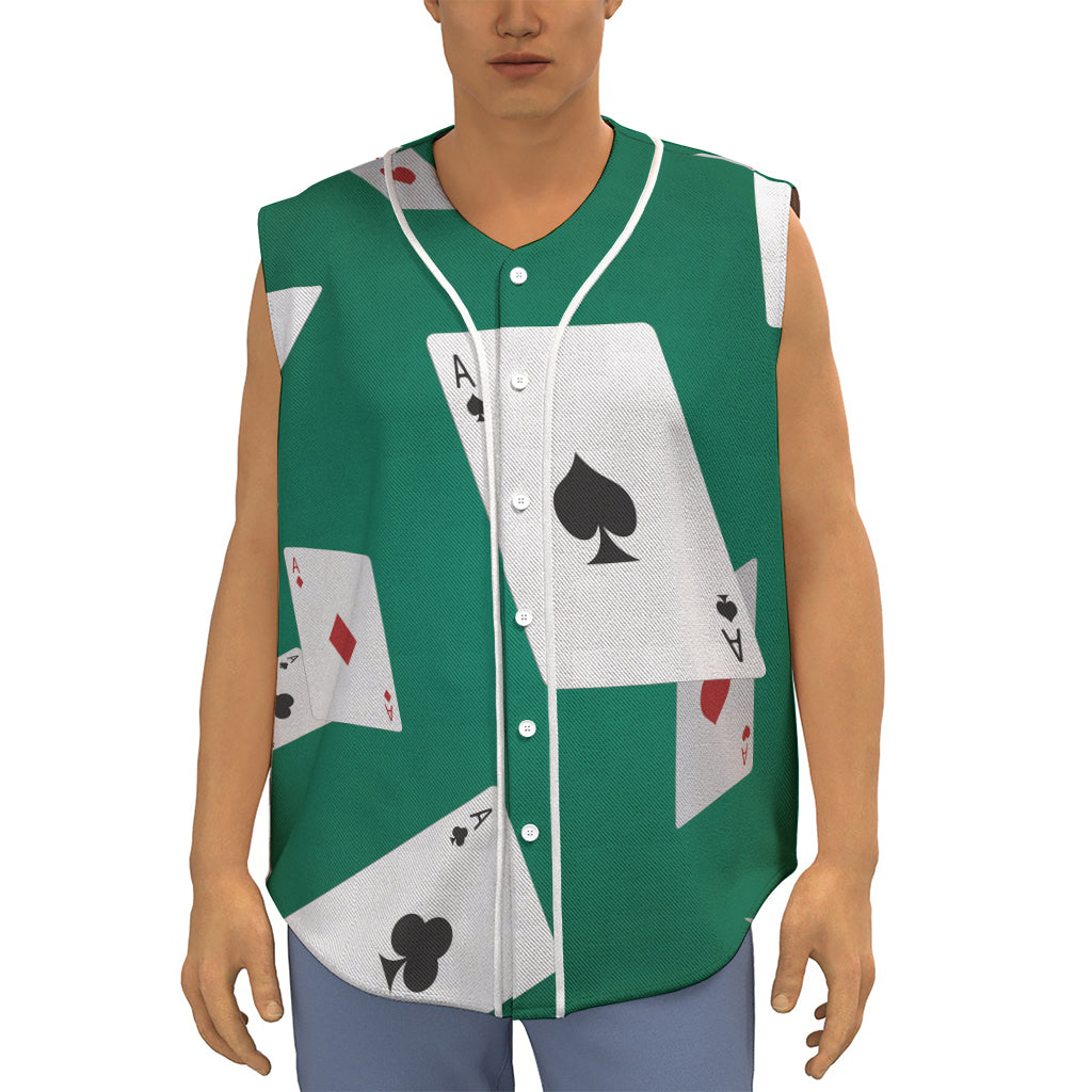 Falling Poker Cards Print Sleeveless Baseball Jersey