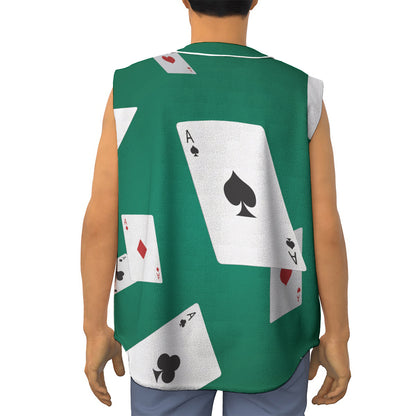 Falling Poker Cards Print Sleeveless Baseball Jersey