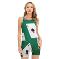 Falling Poker Cards Print Sleeveless One Piece Swimsuit
