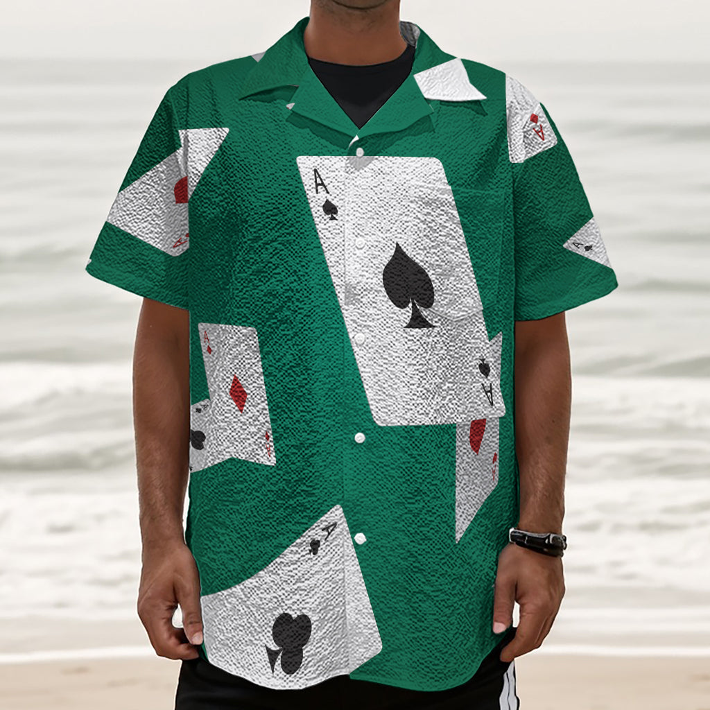 Falling Poker Cards Print Textured Short Sleeve Shirt