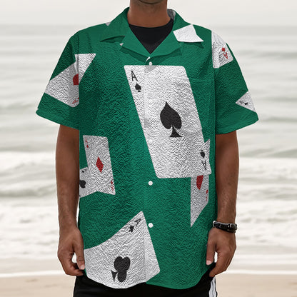 Falling Poker Cards Print Textured Short Sleeve Shirt