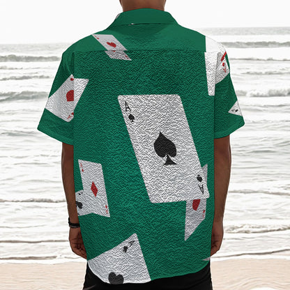 Falling Poker Cards Print Textured Short Sleeve Shirt