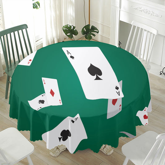 Falling Poker Cards Print Waterproof Round Tablecloth