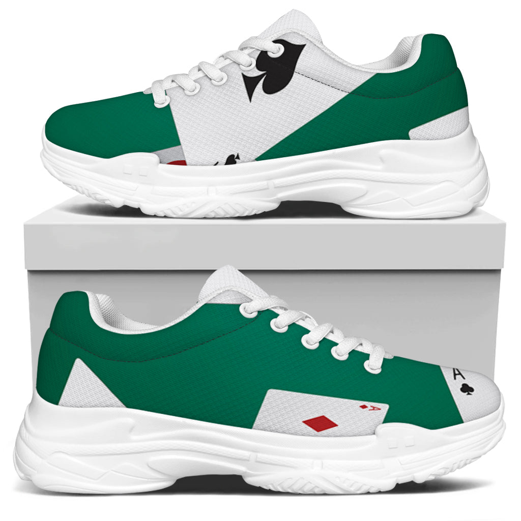 Falling Poker Cards Print White Chunky Shoes