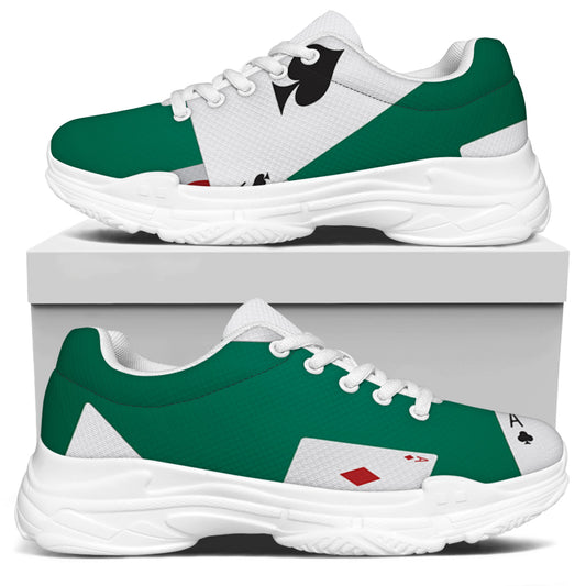 Falling Poker Cards Print White Chunky Shoes