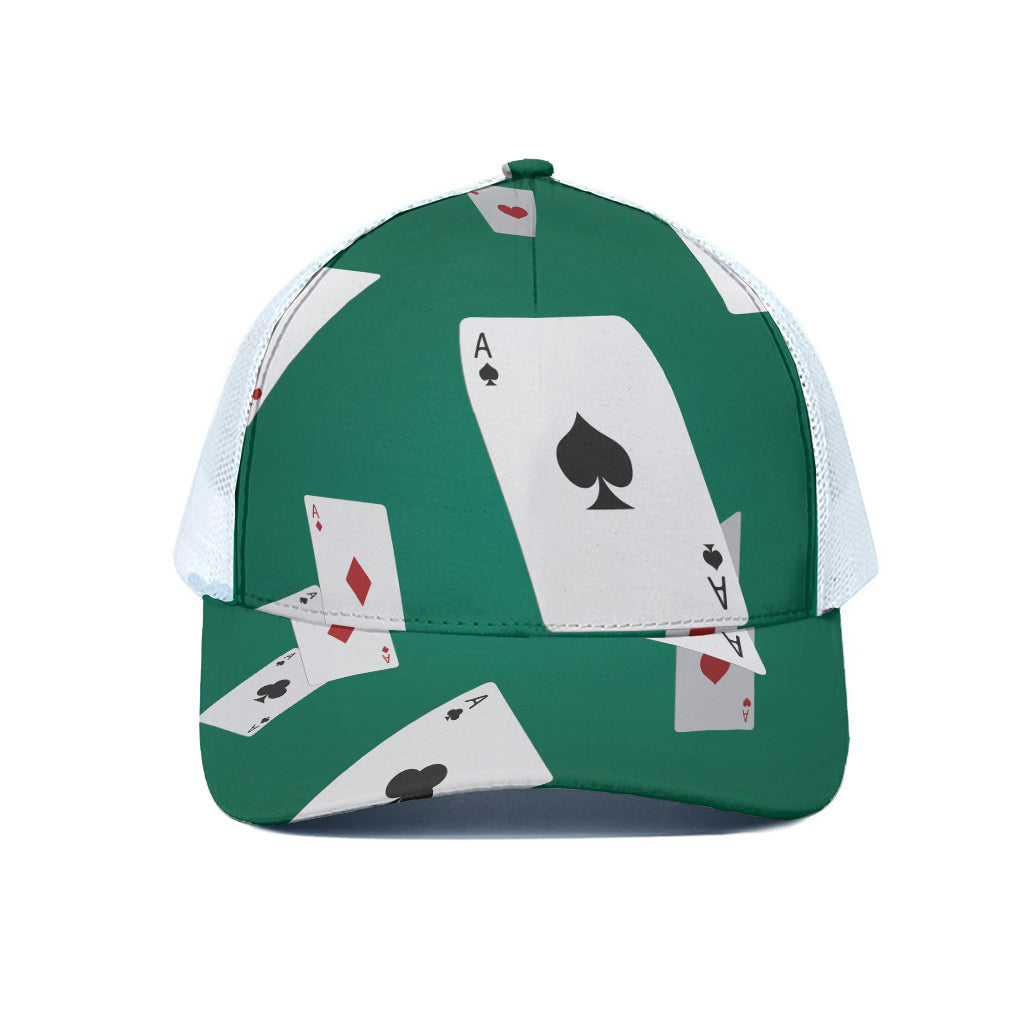 Falling Poker Cards Print White Mesh Trucker Cap