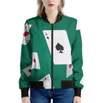 Falling Poker Cards Print Women's Bomber Jacket