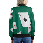 Falling Poker Cards Print Women's Bomber Jacket