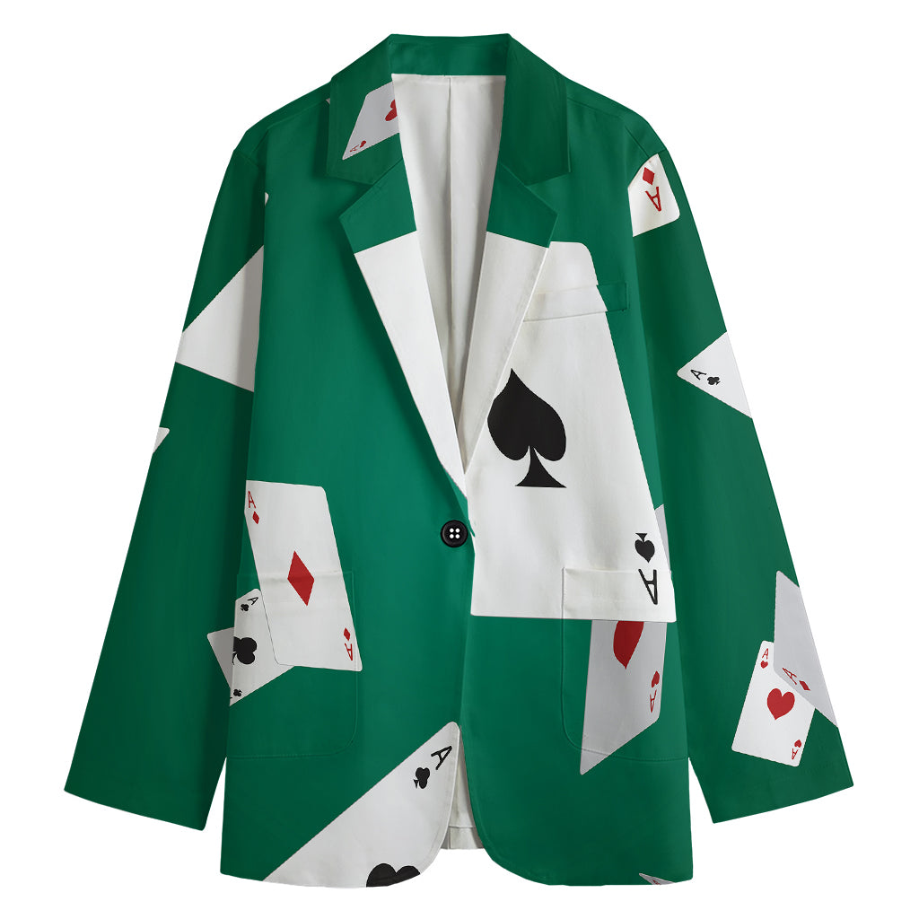 Falling Poker Cards Print Women's Cotton Blazer