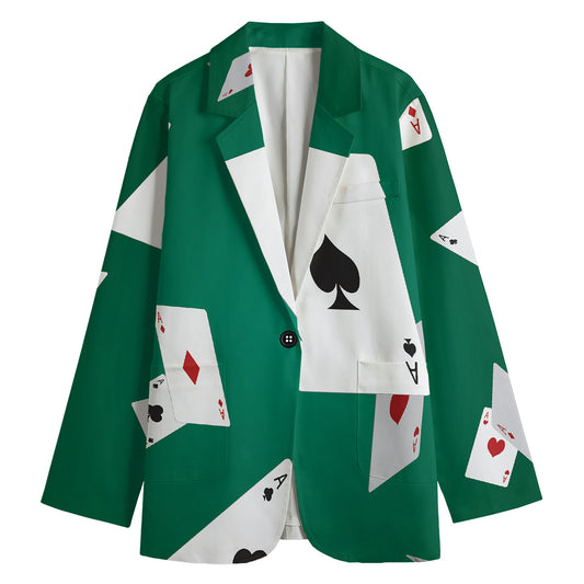 Falling Poker Cards Print Women's Cotton Blazer